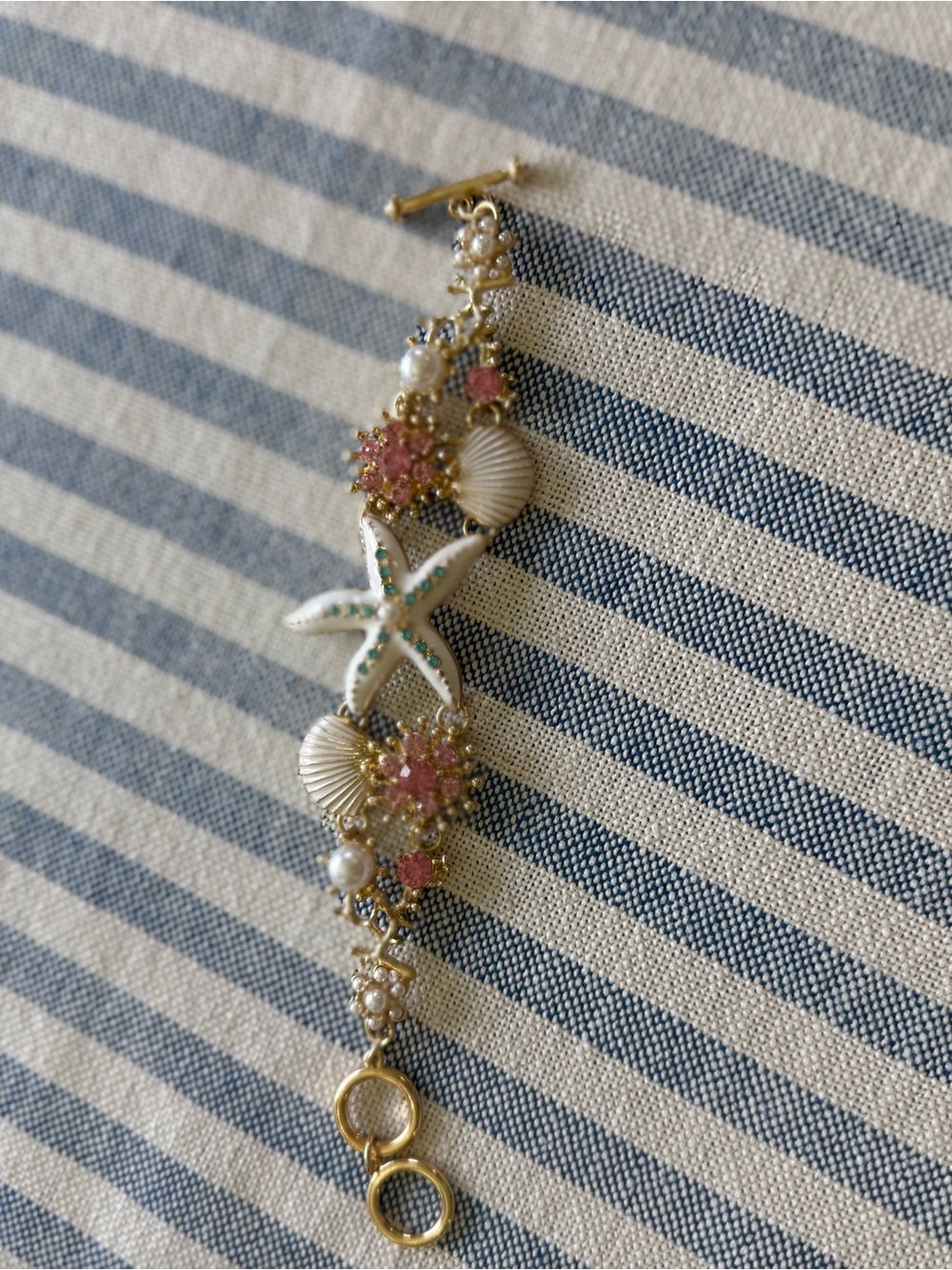 Gold-Tone Sea Star Bracelet with Pink & Turquoise Accents